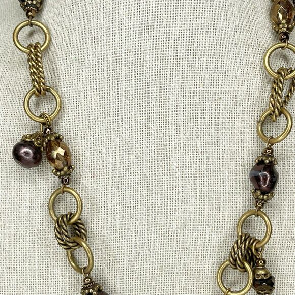 Chico's Gold Tone Beaded Chain Link Statement Necklace 21" ✨ - Picture 2 of 6